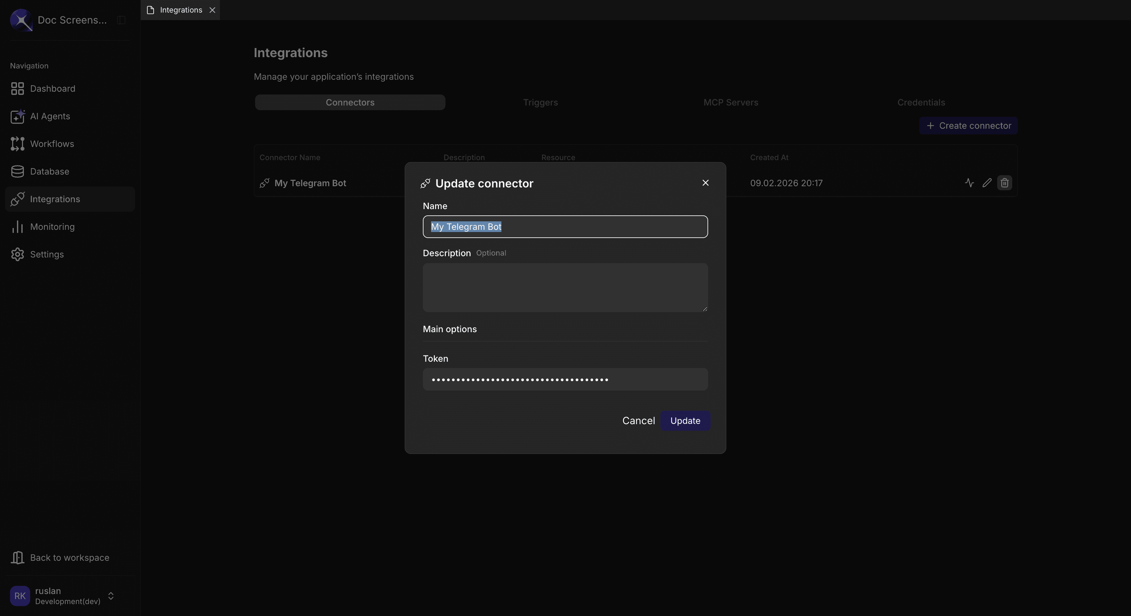 Edit connector dialog