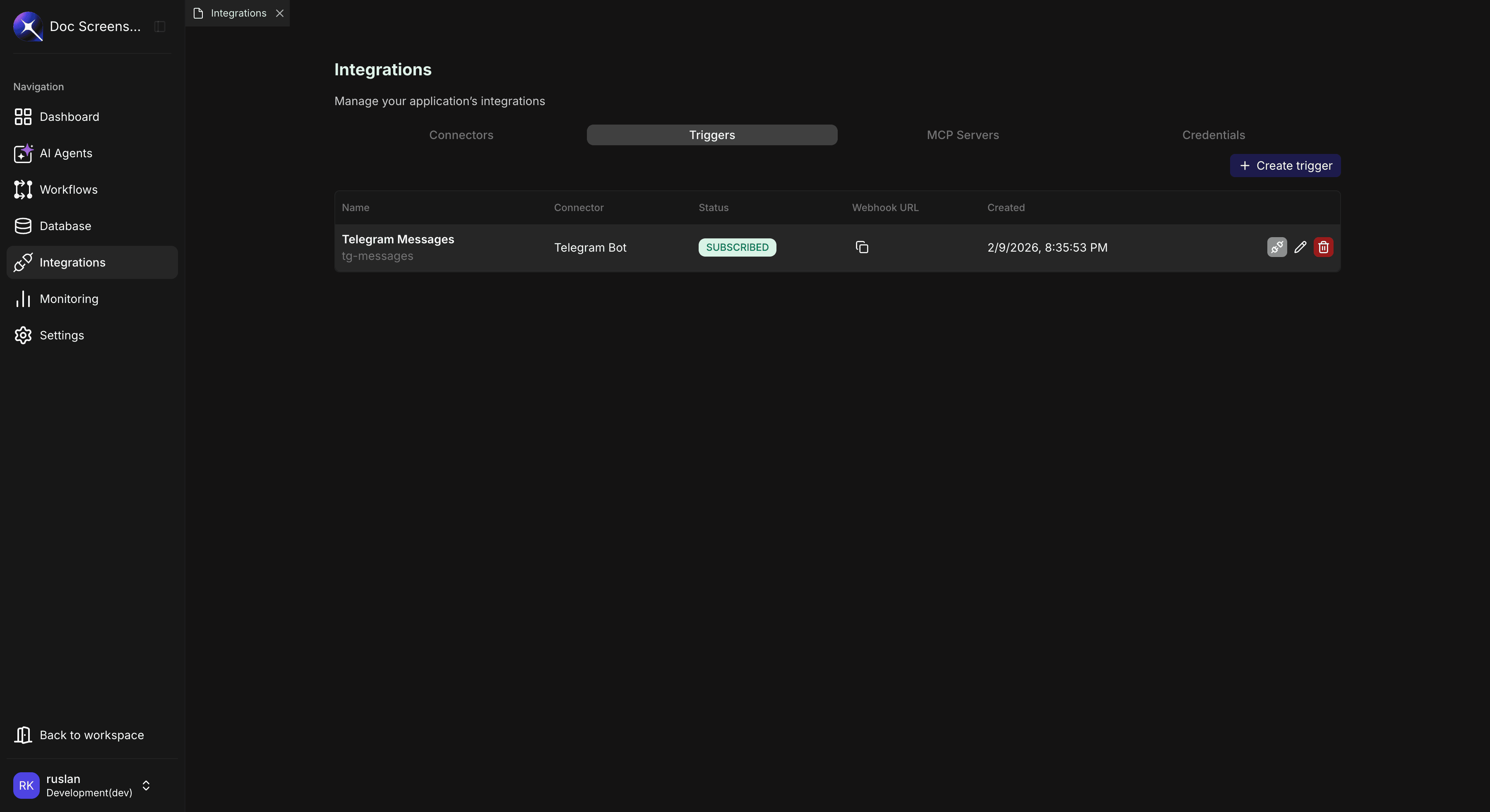 Subscribed trigger with webhook URL